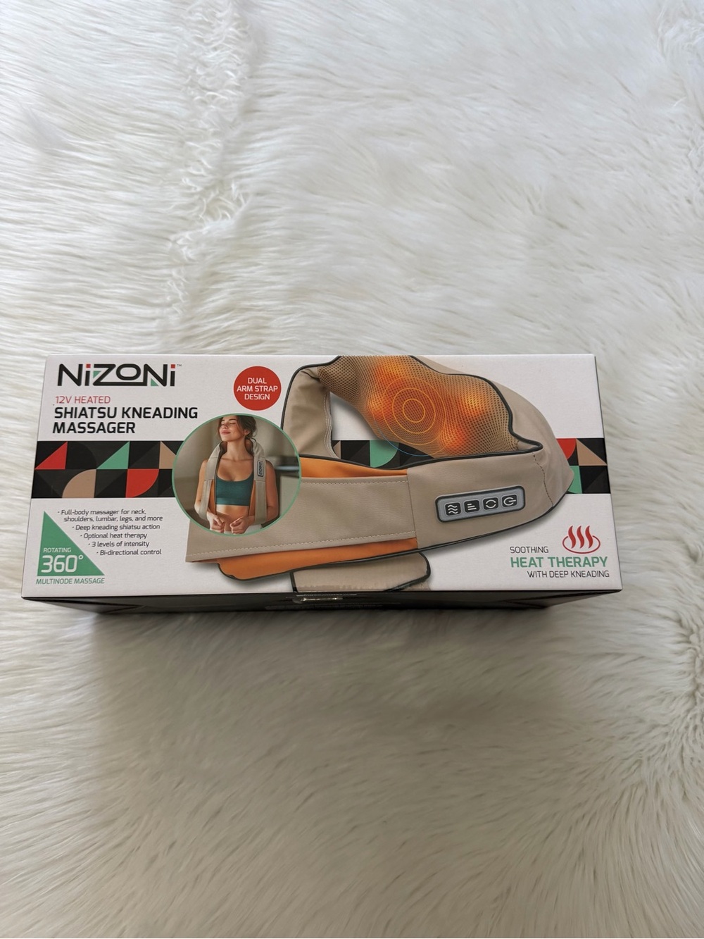 NIZONI 12V Heated Shiatsu Kneading Massager - Beige/Tan